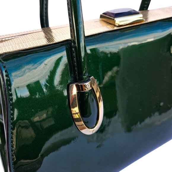 Vintage Y2K Green Plastic Handbag Purse Top Handle Kiss Clasp Vegan - Picture 6 of 14